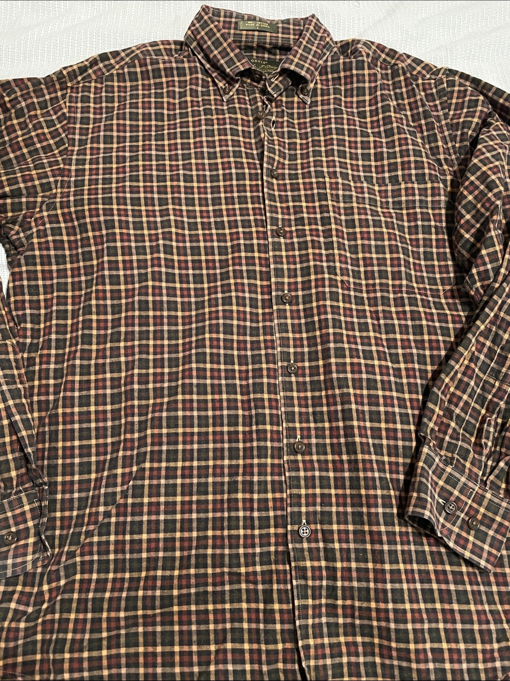Orvis Brown, Red & Green Plaid Button-Down Shirt